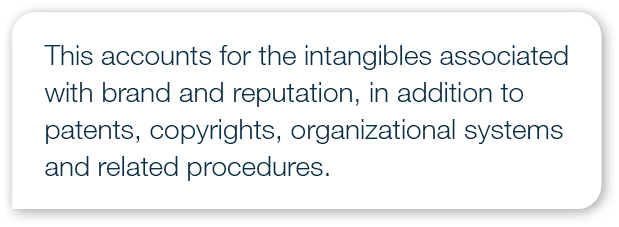 This accounts for the intangibles associated with brand and reputation, in addition to patents, copyrights, organizat...